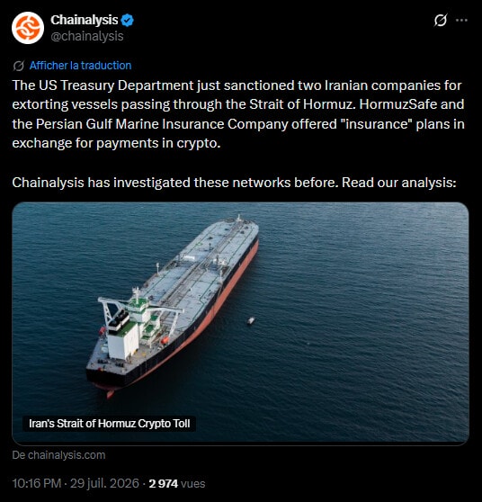 Détroit d’Ormuz : Un racket maritime payable en bitcoin sanctionné par Washington