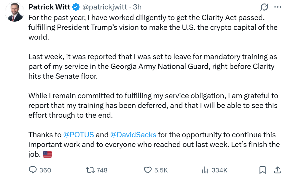 Patrick Witt defers military training as CLARITY heads to Senate  image 0