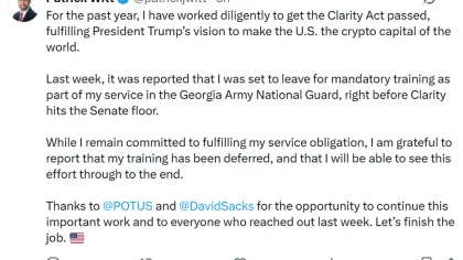 Patrick Witt defers military training as CLARITY heads to Senate